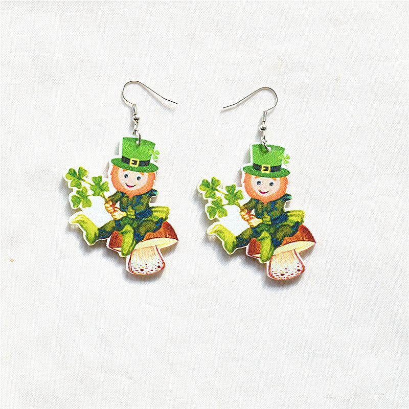 Wholesale St. Patrick's Day Gnome Lucky Shamrock Green Gnome Earrings